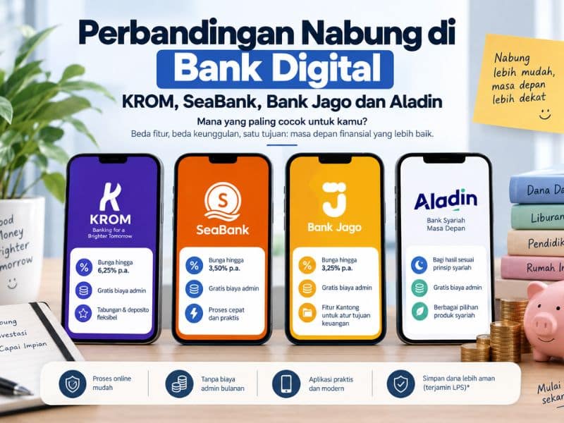 Perbandingan Nabung di Bank Digital KROM, SeaBank, Bank Jago, dan Aladin